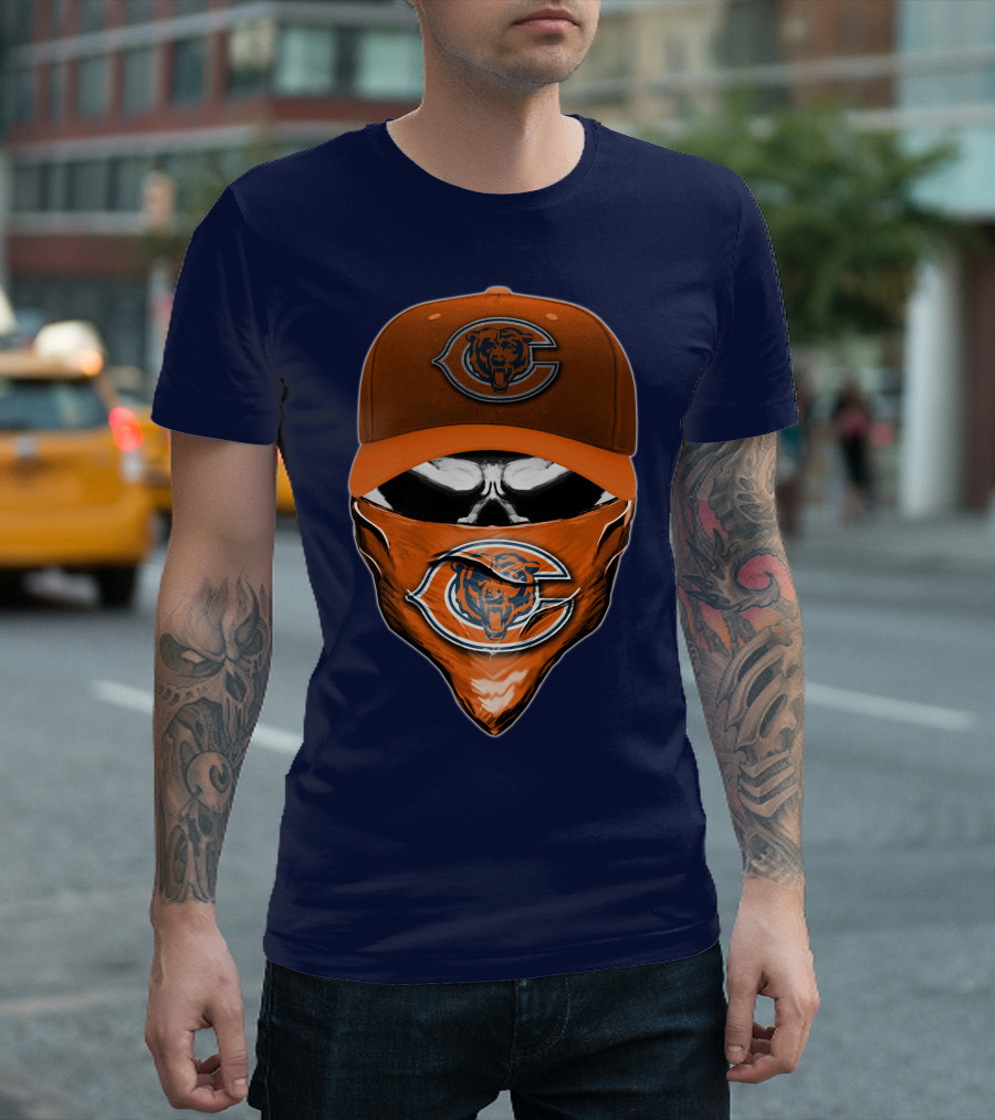 Chicago Bears Skull V6 Face Mask And Cap T-Shirt