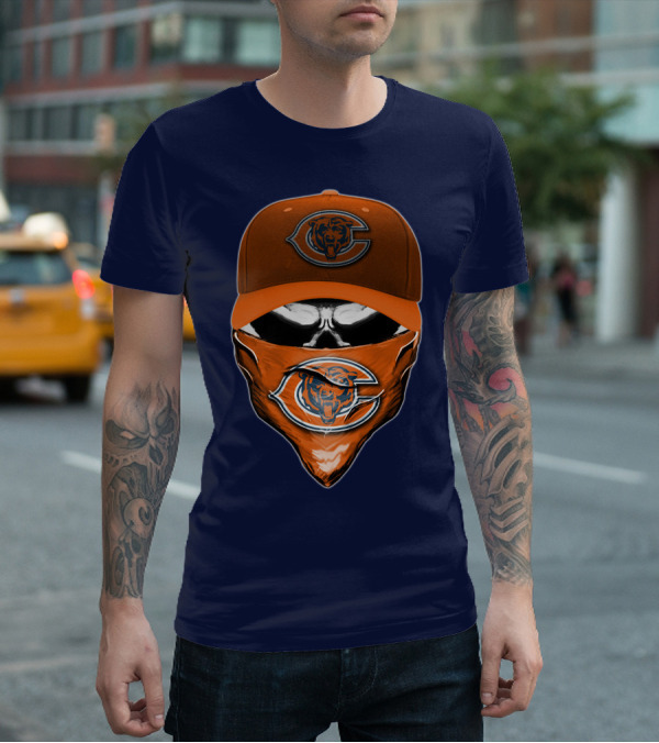 Chicago Bears Skull V6 Face Mask And Cap T-Shirt
