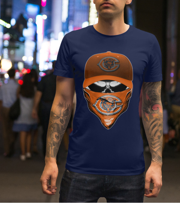 Chicago Bears Skull V6 Face Mask And Cap T-Shirt