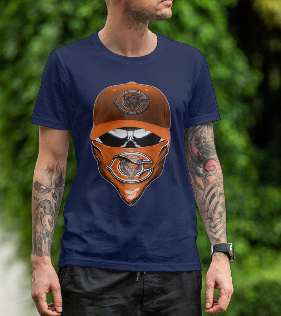 Chicago Bears Skull V6 Face Mask And Cap T-Shirt