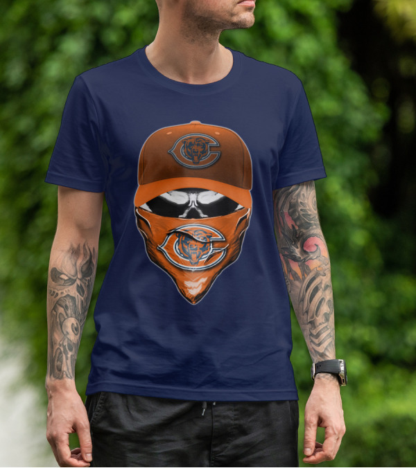 Chicago Bears Skull V6 Face Mask And Cap T-Shirt