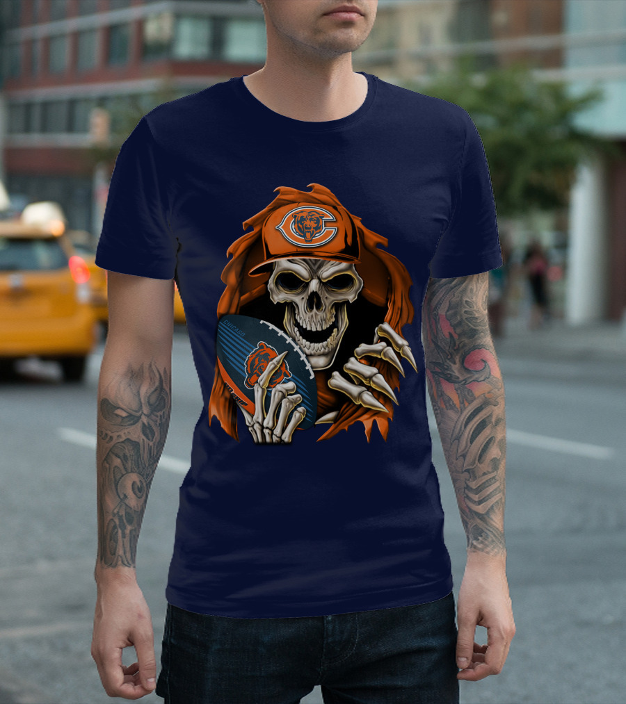 Chicago Bears Skullbong Skeleton Football Fan T-Shirt