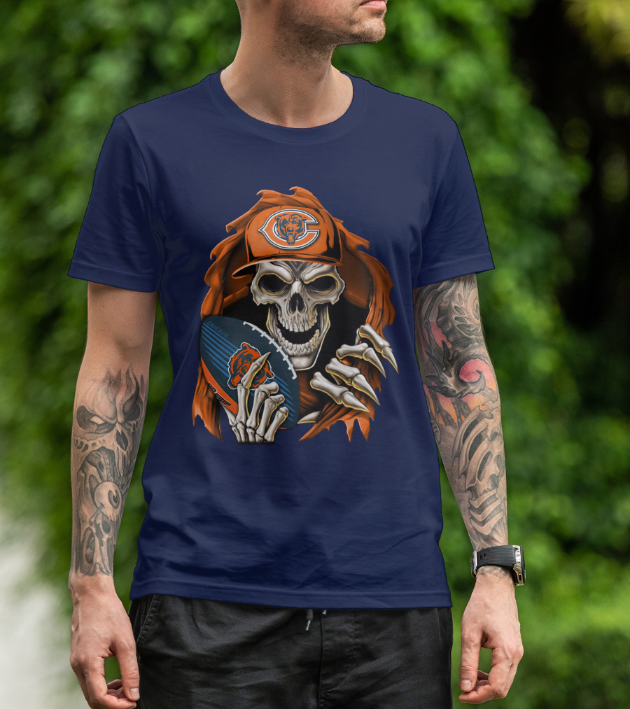 Chicago Bears Skullbong Skeleton Football Fan T-Shirt