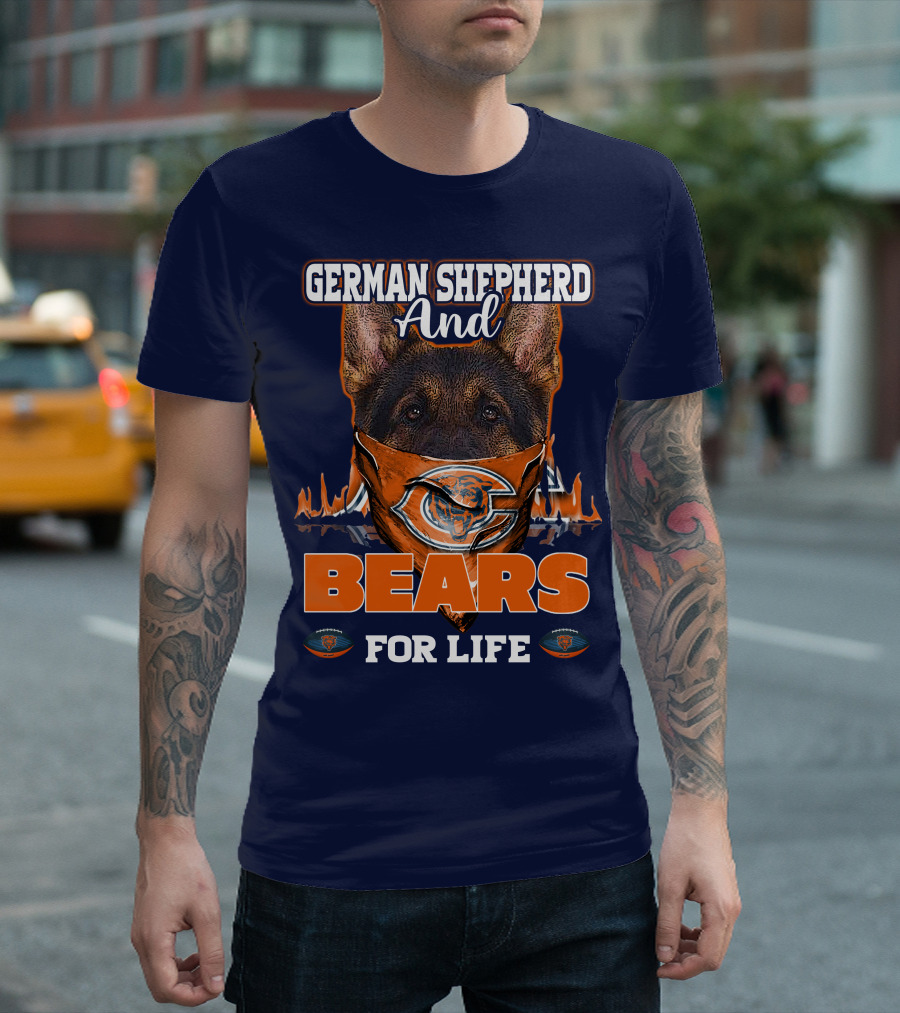 German Shepherd and Bears for Life Chicago Bears T-Shirt