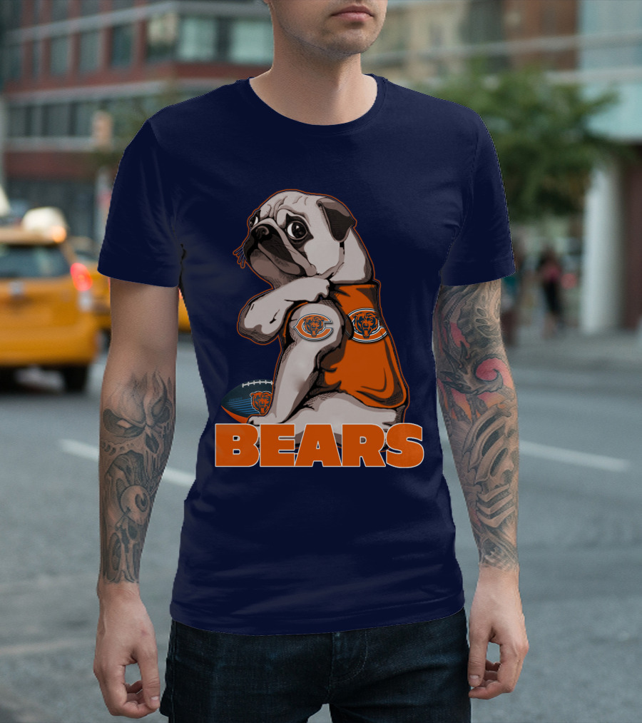 Pug Chicago Bears Football Fan With Team T-Shirt