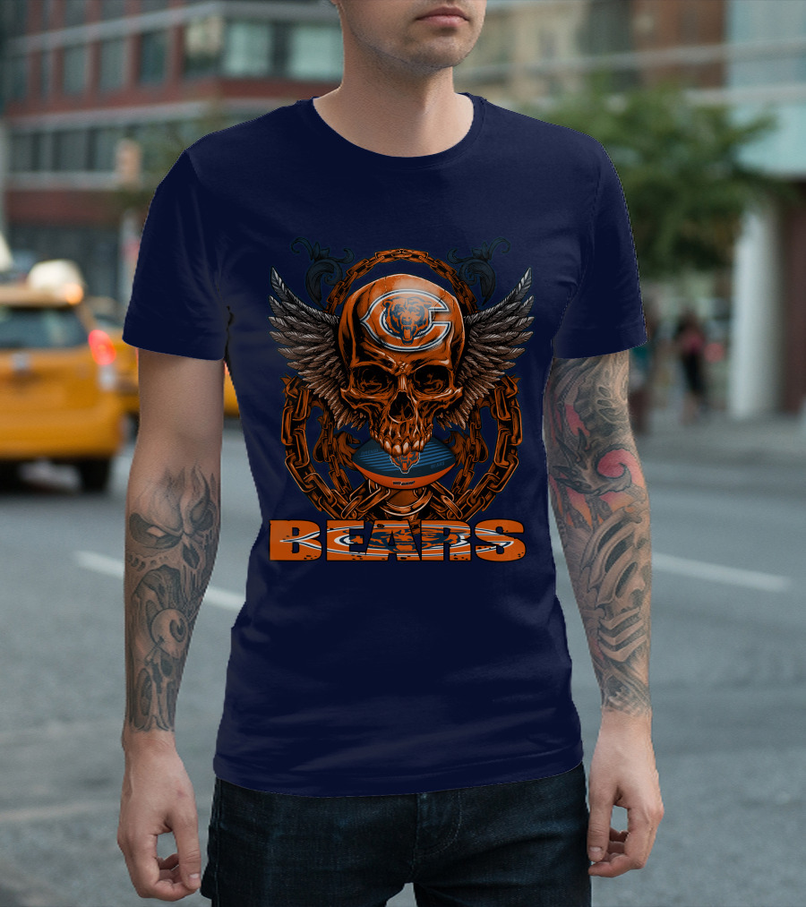 Chicago Bears Skull with Wings and Chains T-Shirt