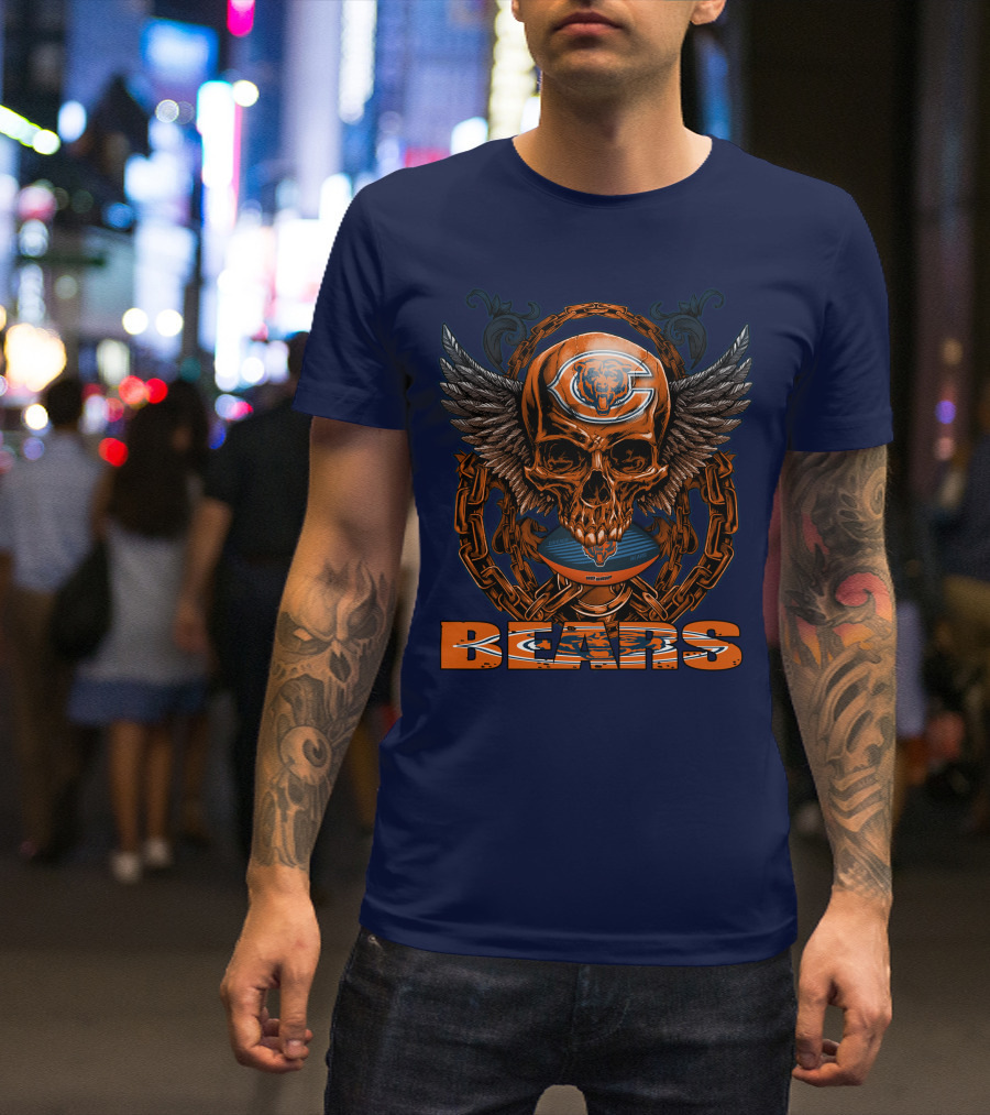 Chicago Bears Skull With Wings And Chains T-Shirt