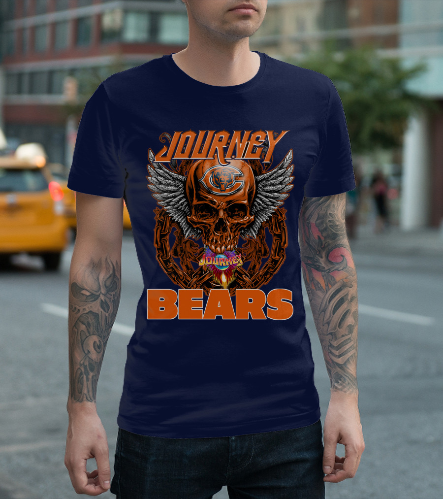CHICAGO BEARS JOURNEY Skull Wings Chains T-Shirt