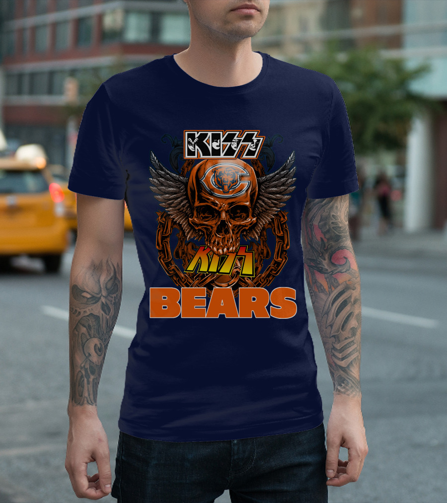 Kiss Chicago Bears Skull Logo Wings Chains T-Shirt