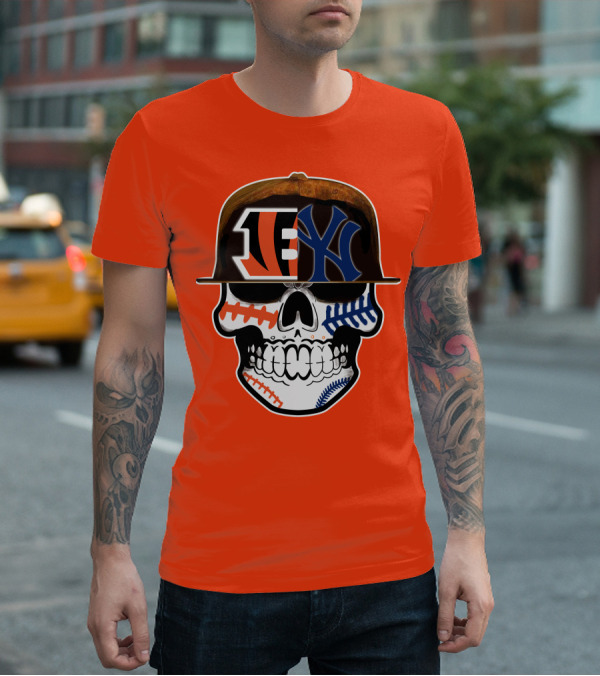 Cincinnati Bengals Yankees Skull Sports Fusion T-Shirt