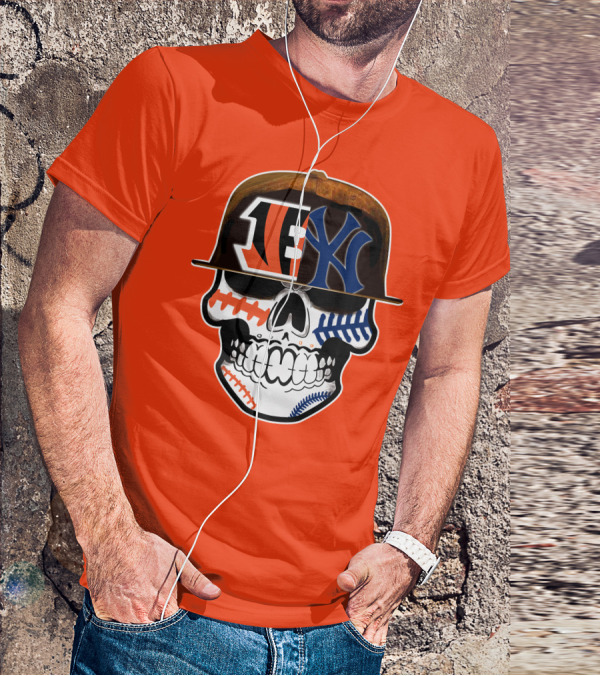 Cincinnati Bengals Yankees Skull Sports Fusion T-Shirt