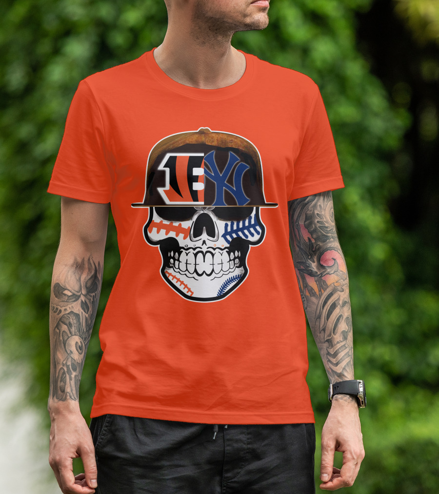 Cincinnati Bengals Yankees Skull Sports Fusion T-Shirt