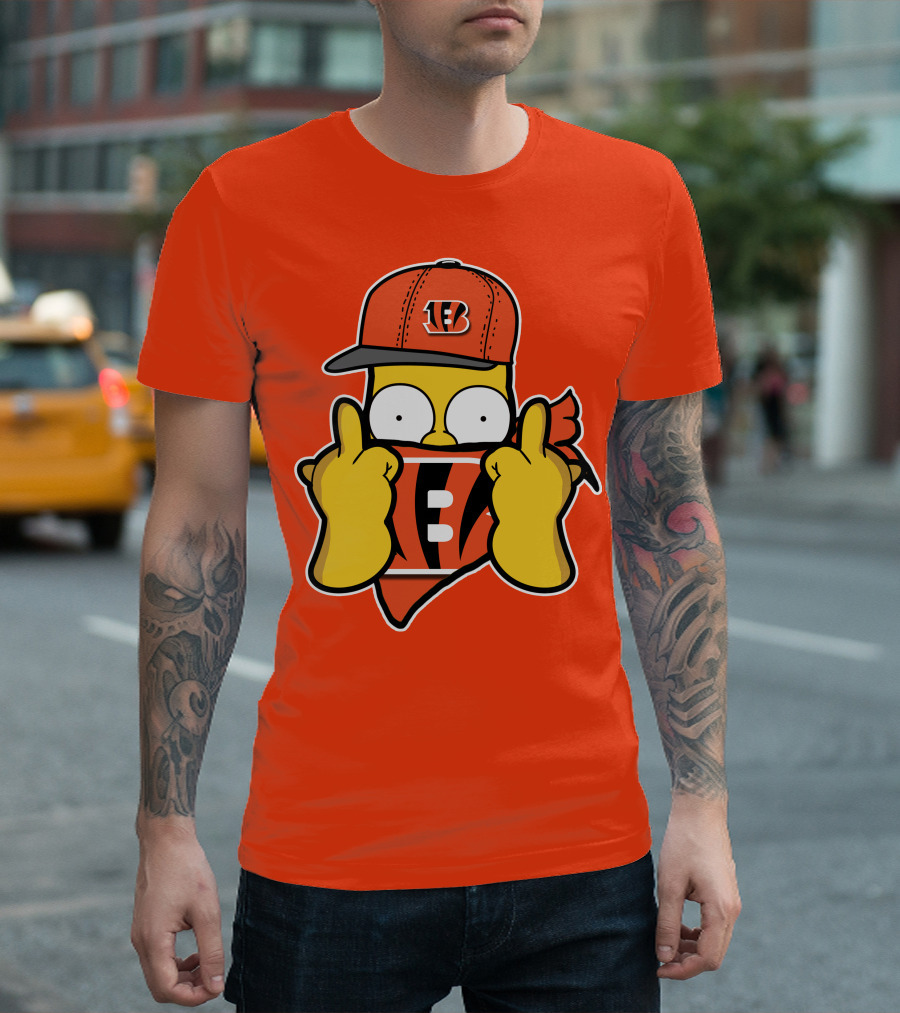 Cincinnati Bengals Fan Cartoon Character With Logo Cap And Scarf T-Shirt