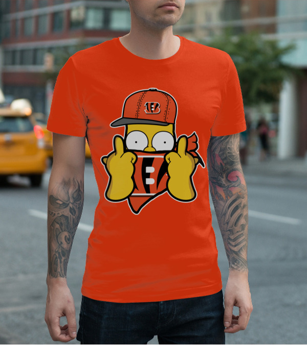 Cincinnati Bengals Fan Cartoon Character With Logo Cap And Scarf T-Shirt