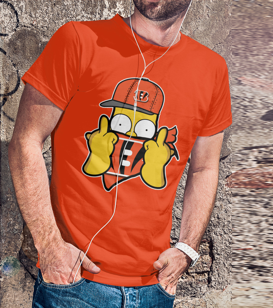 Cincinnati Bengals Fan Cartoon Character With Logo Cap And Scarf T-Shirt