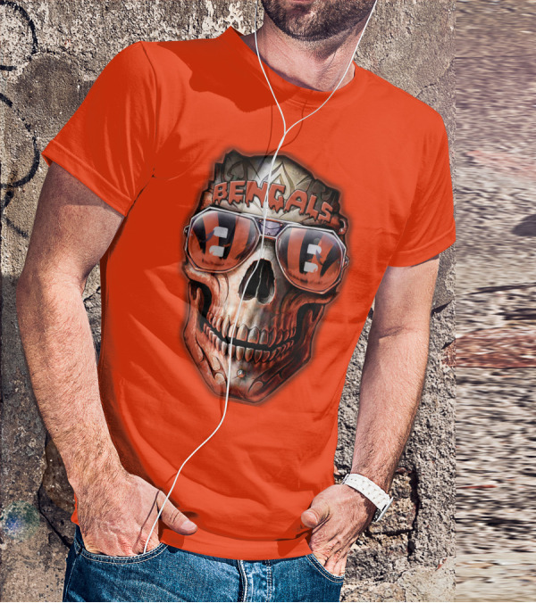 Bengals Skull Sunglasses 38 Orange T-Shirt