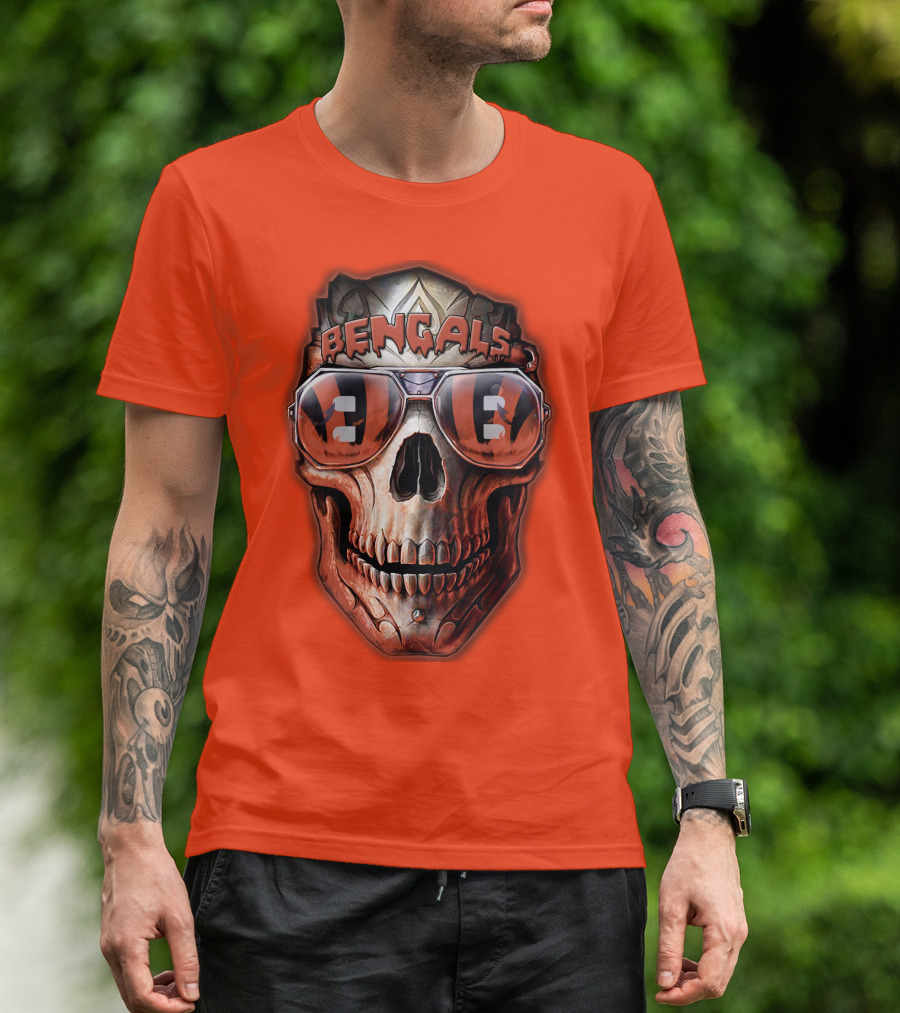Bengals Skull Sunglasses 38 Orange T-Shirt