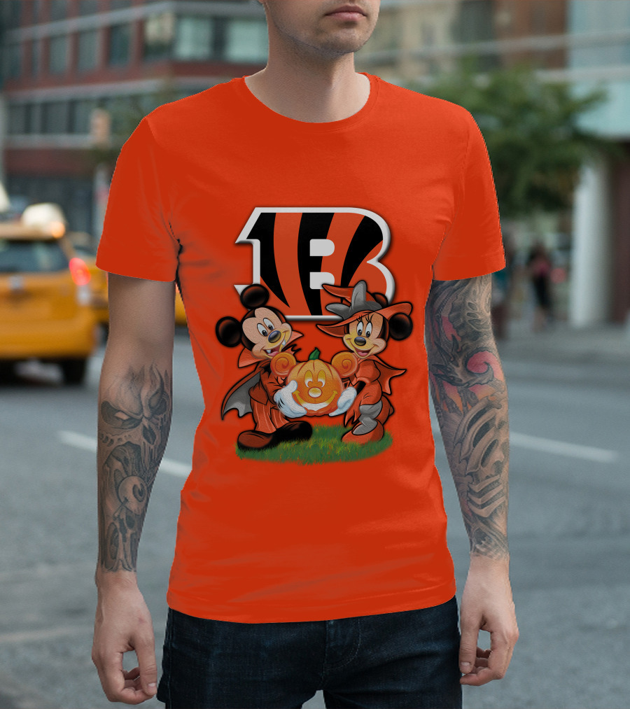 Cincinnati Bengals Halloween Mickey Minnie Pumpkin T-Shirt