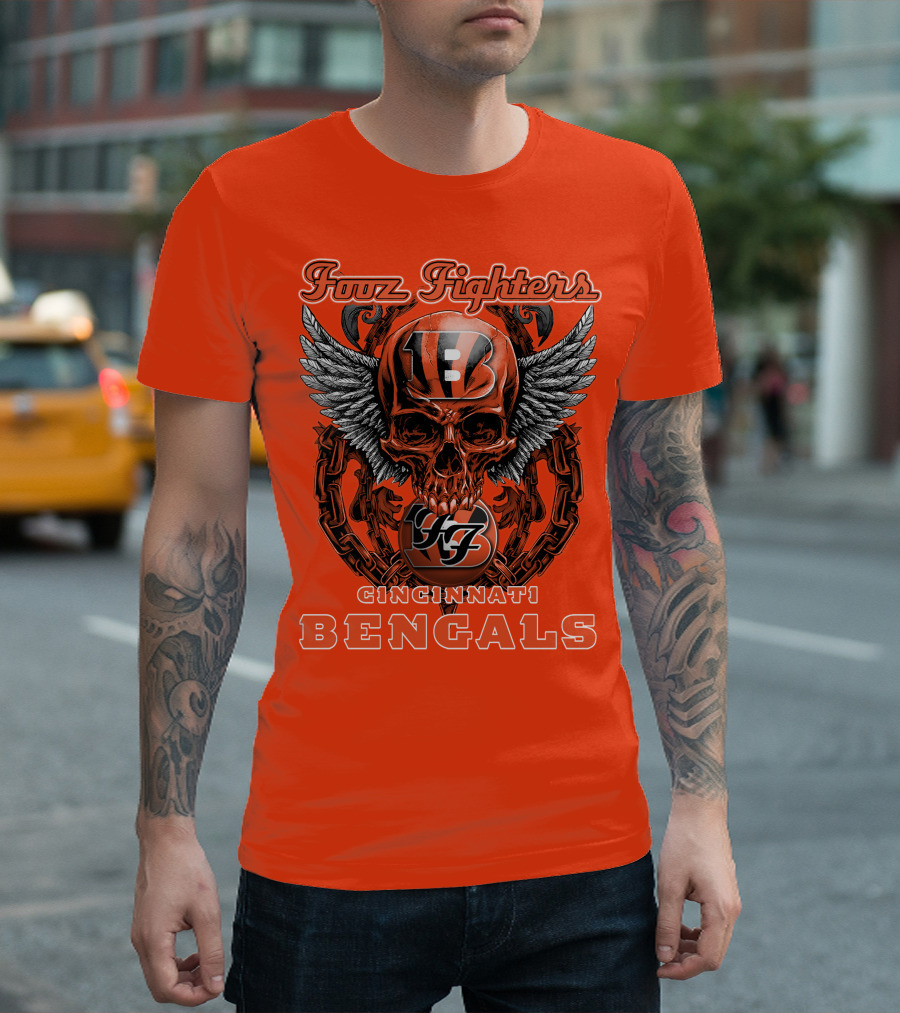 Foo Fighters Cincinnati Bengals Skull And Wings T-Shirt