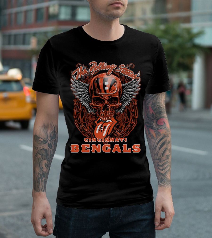 The Rolling Stones Cincinnati Bengals Skull Winged Tongue T-Shirt