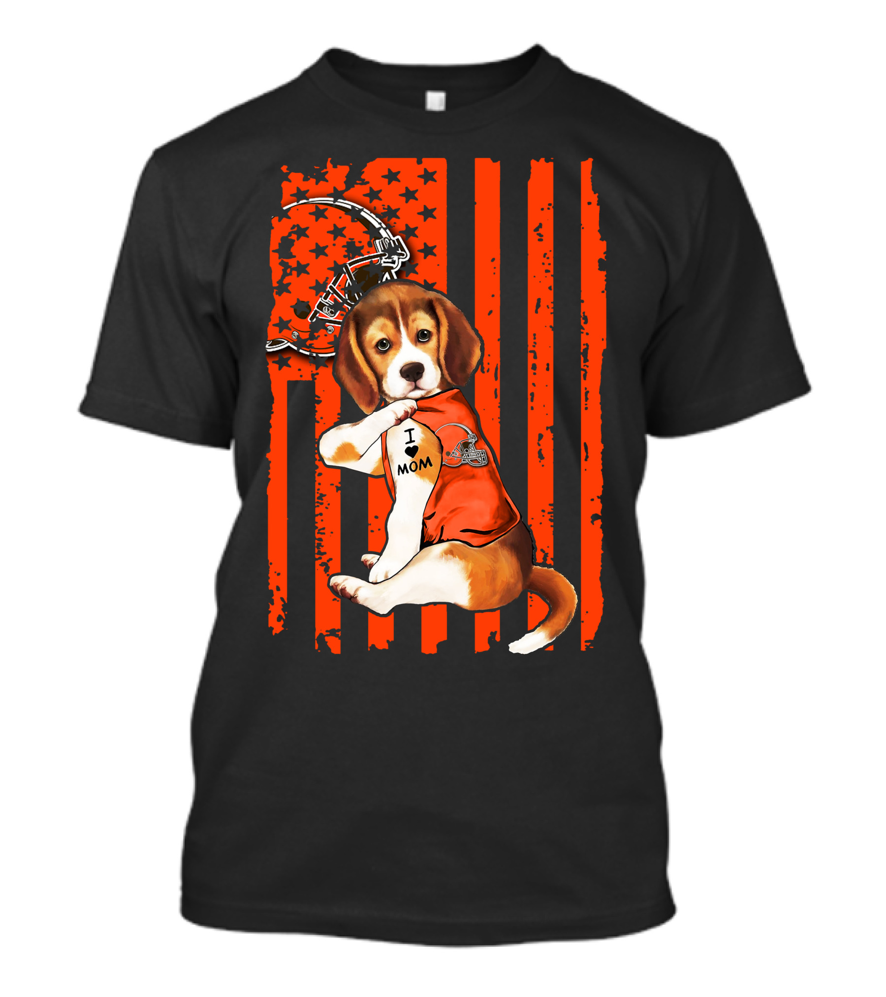 Beagle Cleveland Browns I Mom Retro Football Helmet And Stars T-Shirt