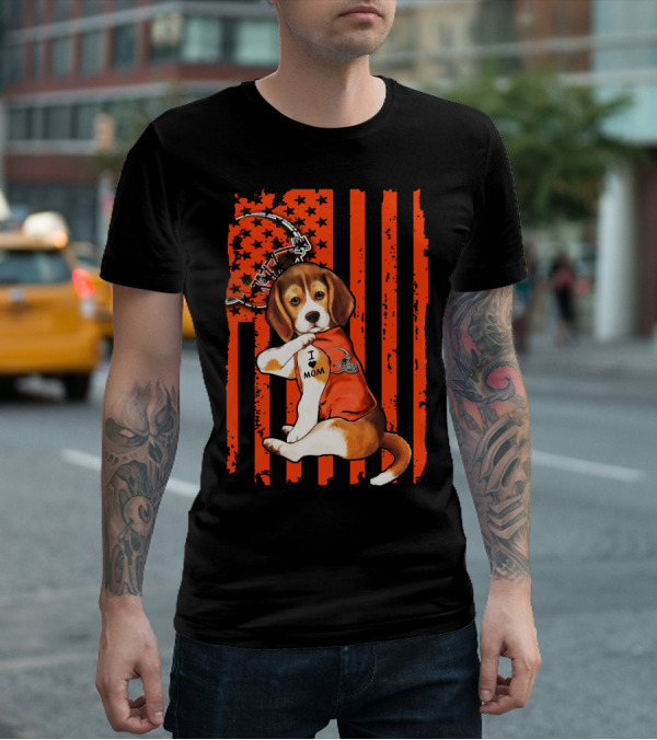 Beagle Cleveland Browns I Mom Retro Football Helmet And Stars T-Shirt