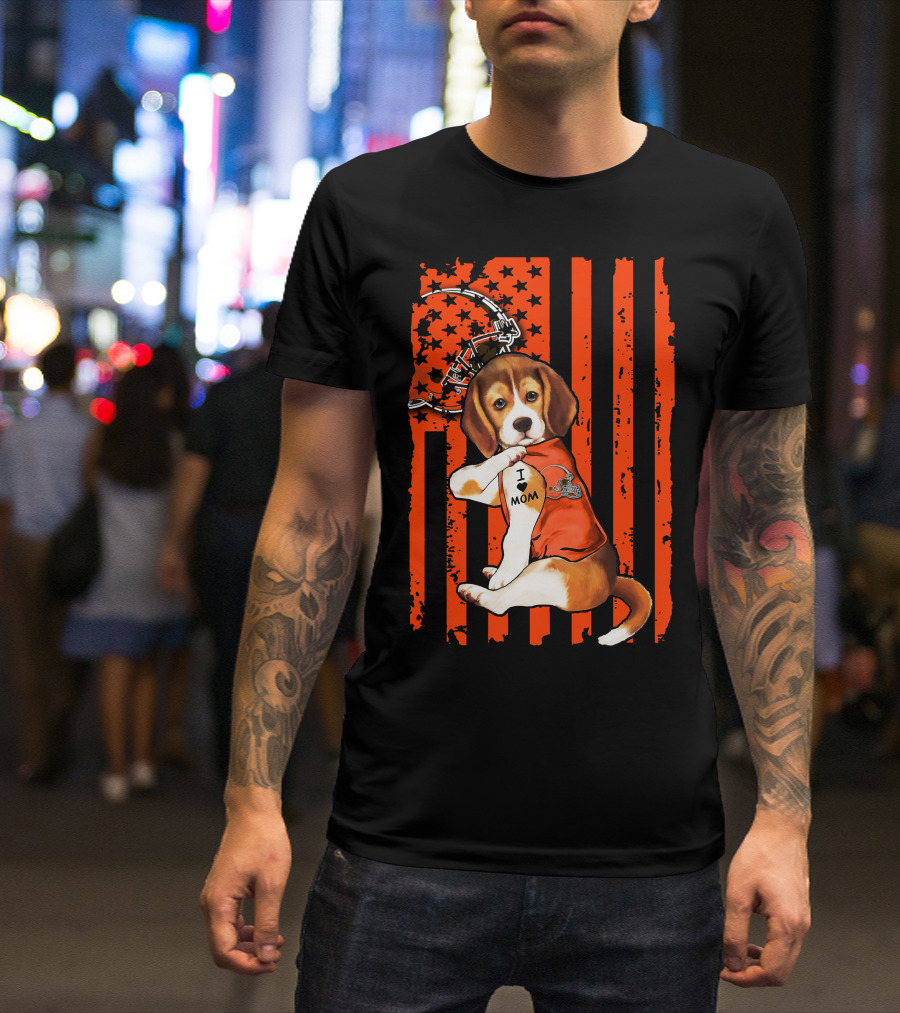 Beagle Cleveland Browns I Mom Retro Football Helmet And Stars T-Shirt