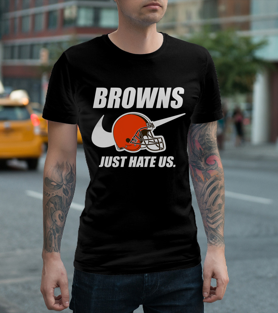 Browns Just Hate Us Cleveland Football Helmet T-Shirt