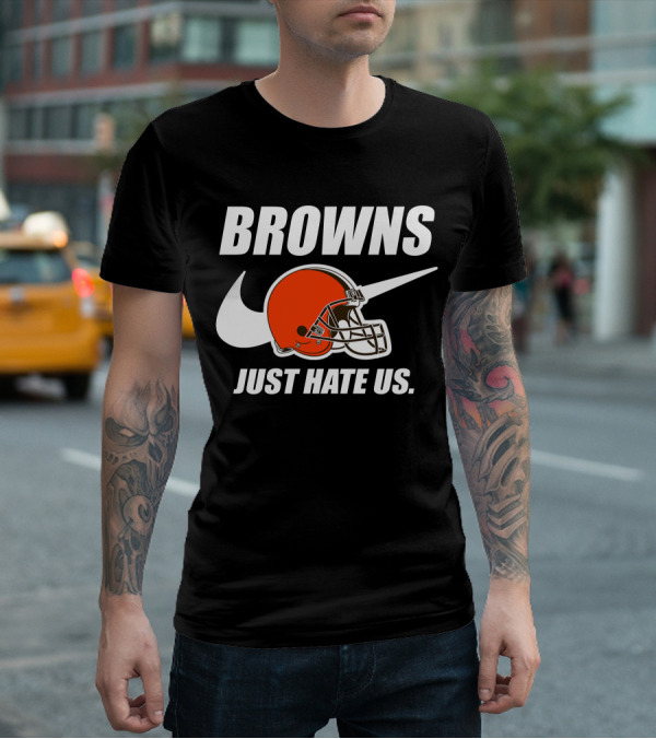 Browns Just Hate Us Cleveland Football Helmet T-Shirt