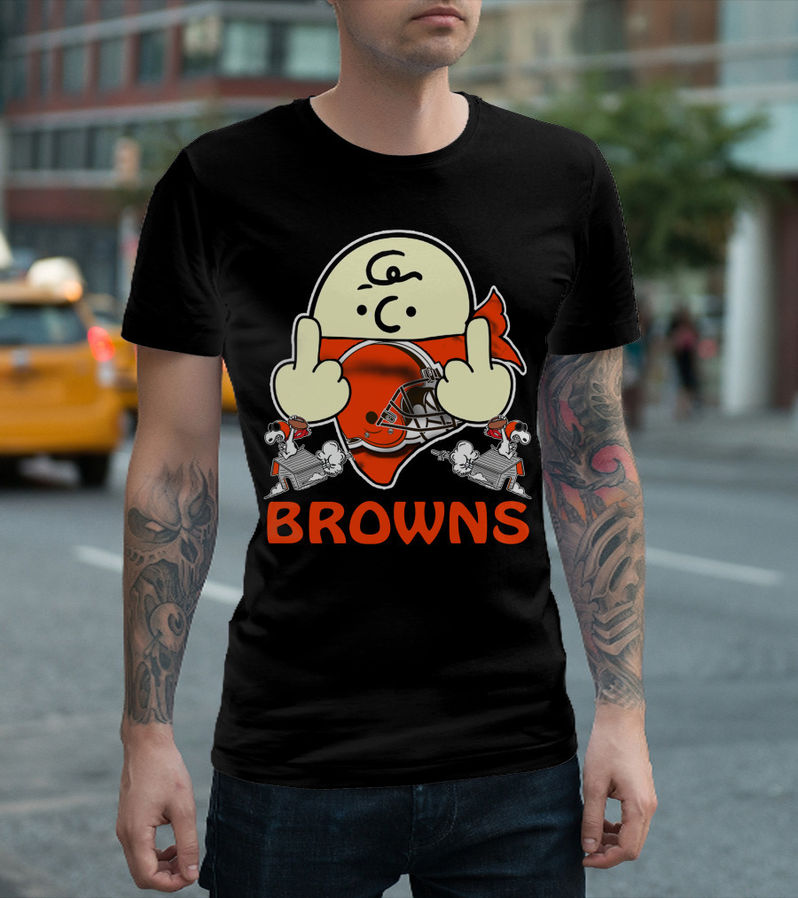 Cleveland Browns Cartoon Helmet Icon With Saluting Snoopy Duo T-Shirt