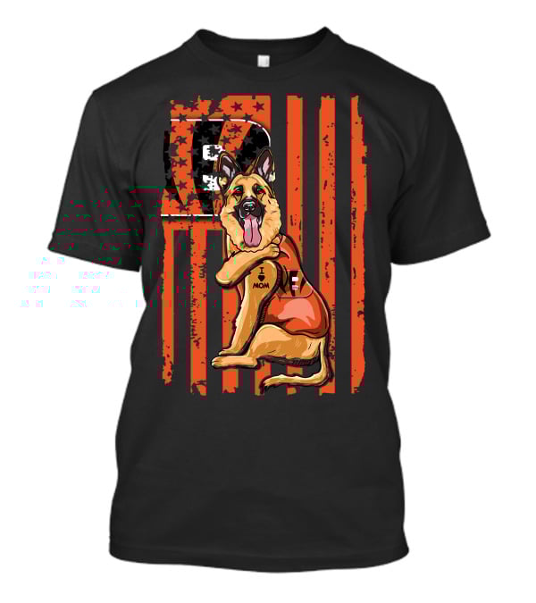 German Shepherd I Heart Mom Cincinnati Bengals Stripes And Stars T-Shirt