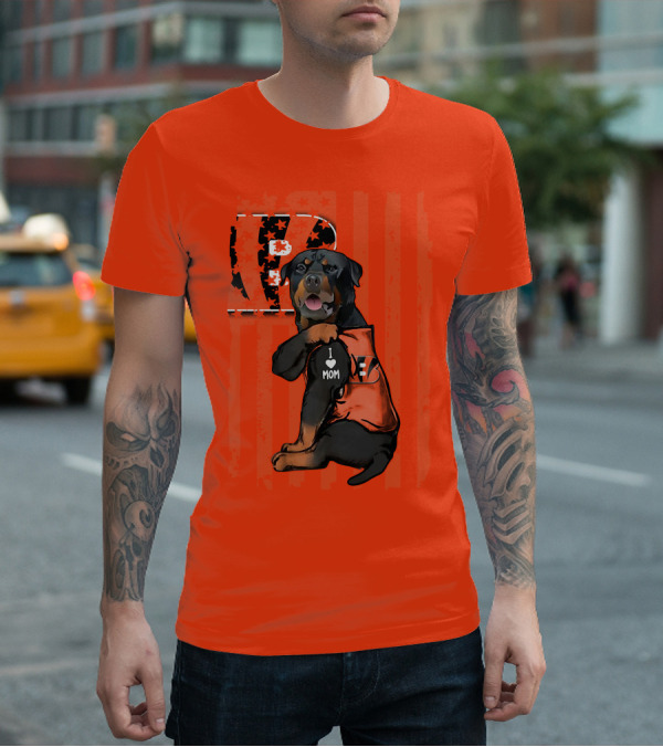 Rottweiler I Love Mom Cincinnati Bengals Bp Usa Flag T-Shirt