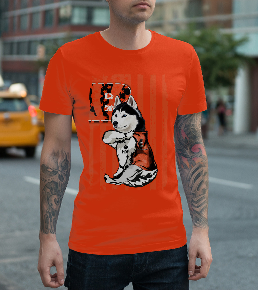 Cincinnati Bengals Siberian Husky I Love Mom Fan T-Shirt