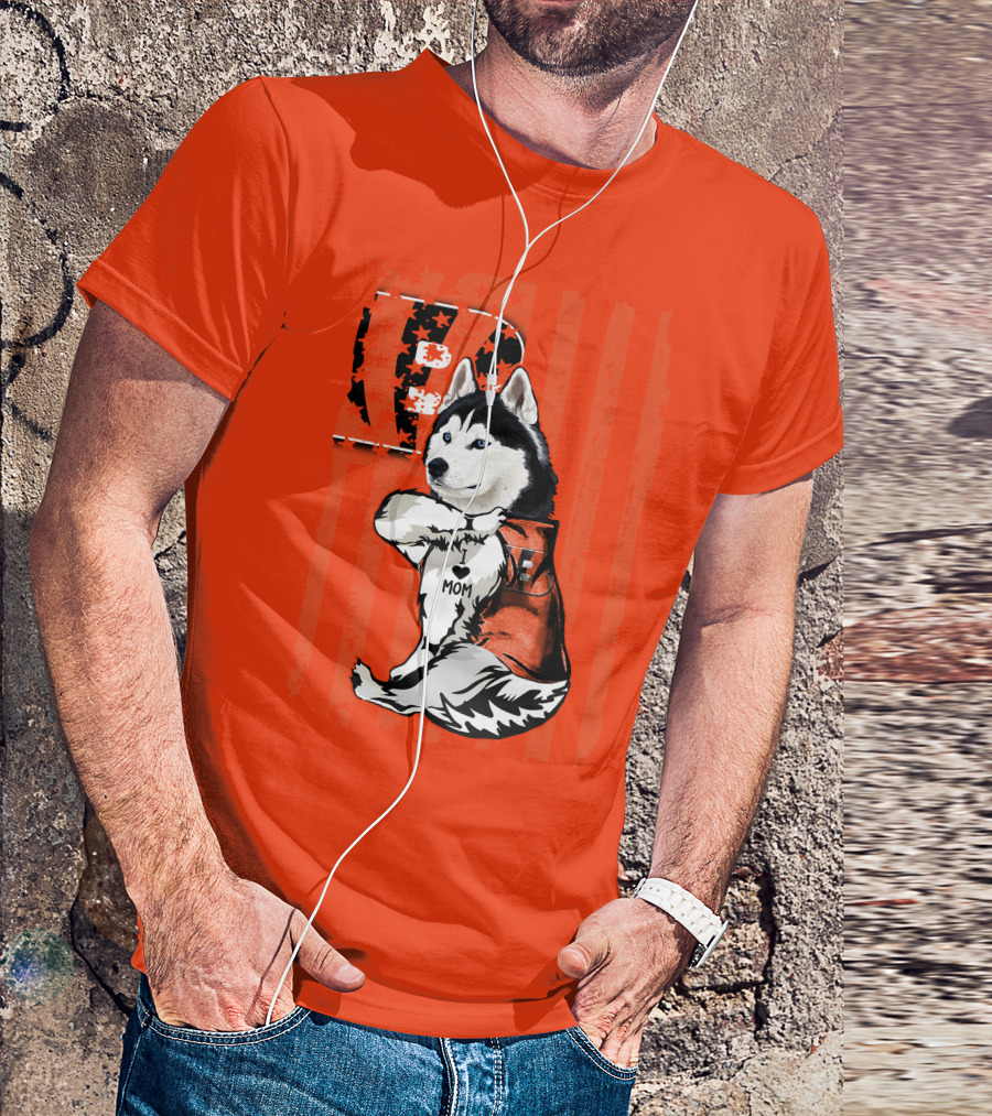 Cincinnati Bengals Siberian Husky I Love Mom Fan T-Shirt