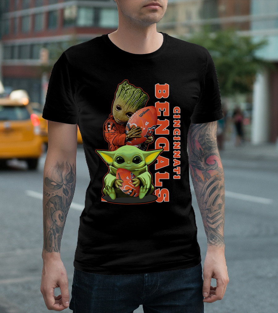 Cincinnati Bengals Baby Yoda Groot Football T-Shirt