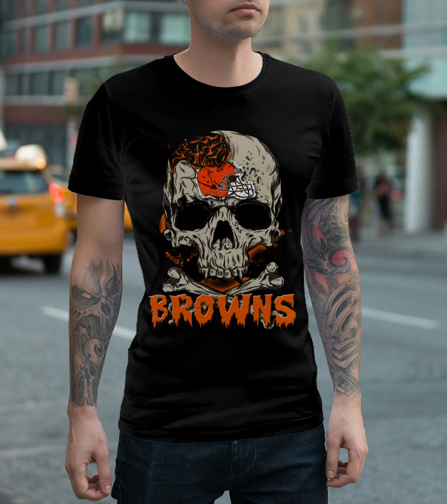 Browns Skull Helmet Motif Cleveland Browns T-Shirt