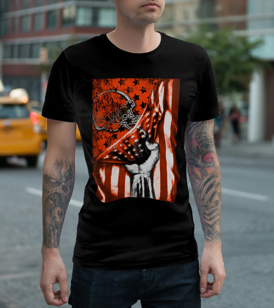 Cleveland Browns Football Helmet American Flag Fist T-Shirt