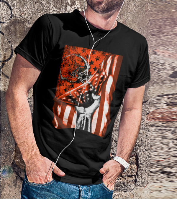Cleveland Browns Football Helmet American Flag Fist T-Shirt