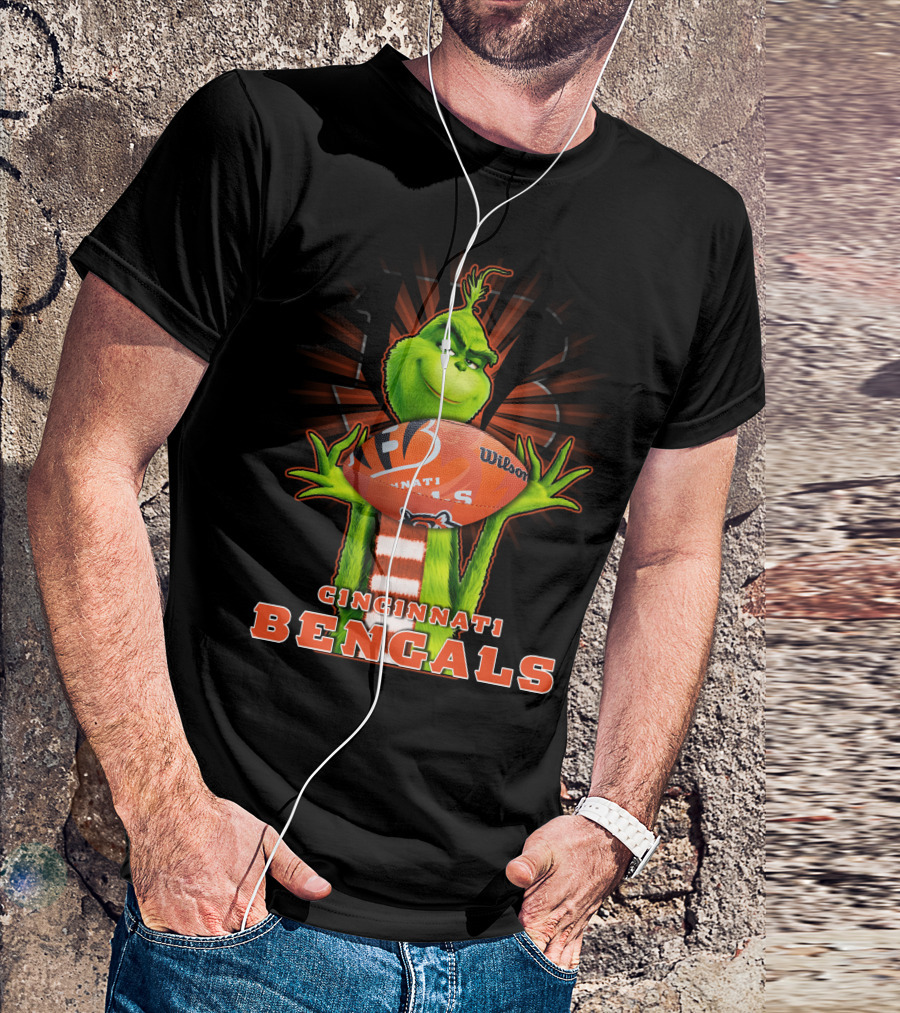 Grinch Holding Cincinnati Bengals Wilson Football T-Shirt
