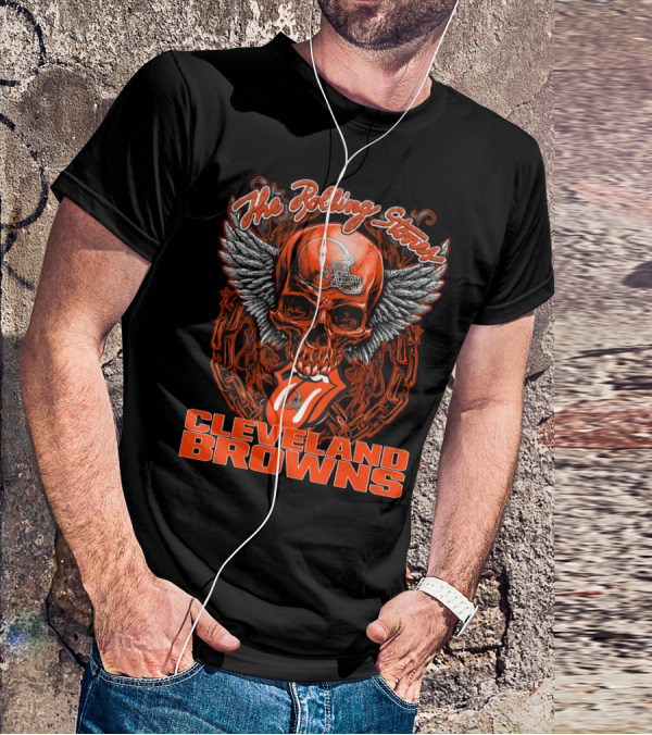 The Rolling Stones Cleveland Browns Skull With Helmet And Tongue T-Shirt