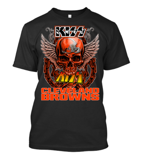 Kiss Cleveland Browns Skull Helmet Wings Chains T-Shirt
