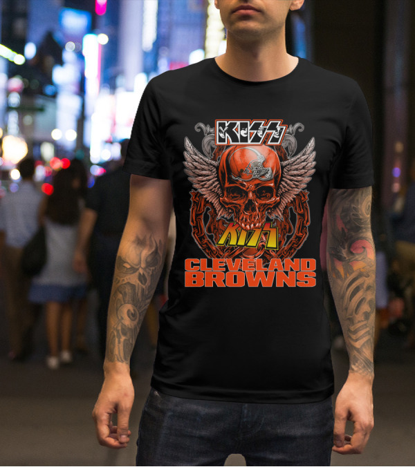 Kiss Cleveland Browns Skull Helmet Wings Chains T-Shirt