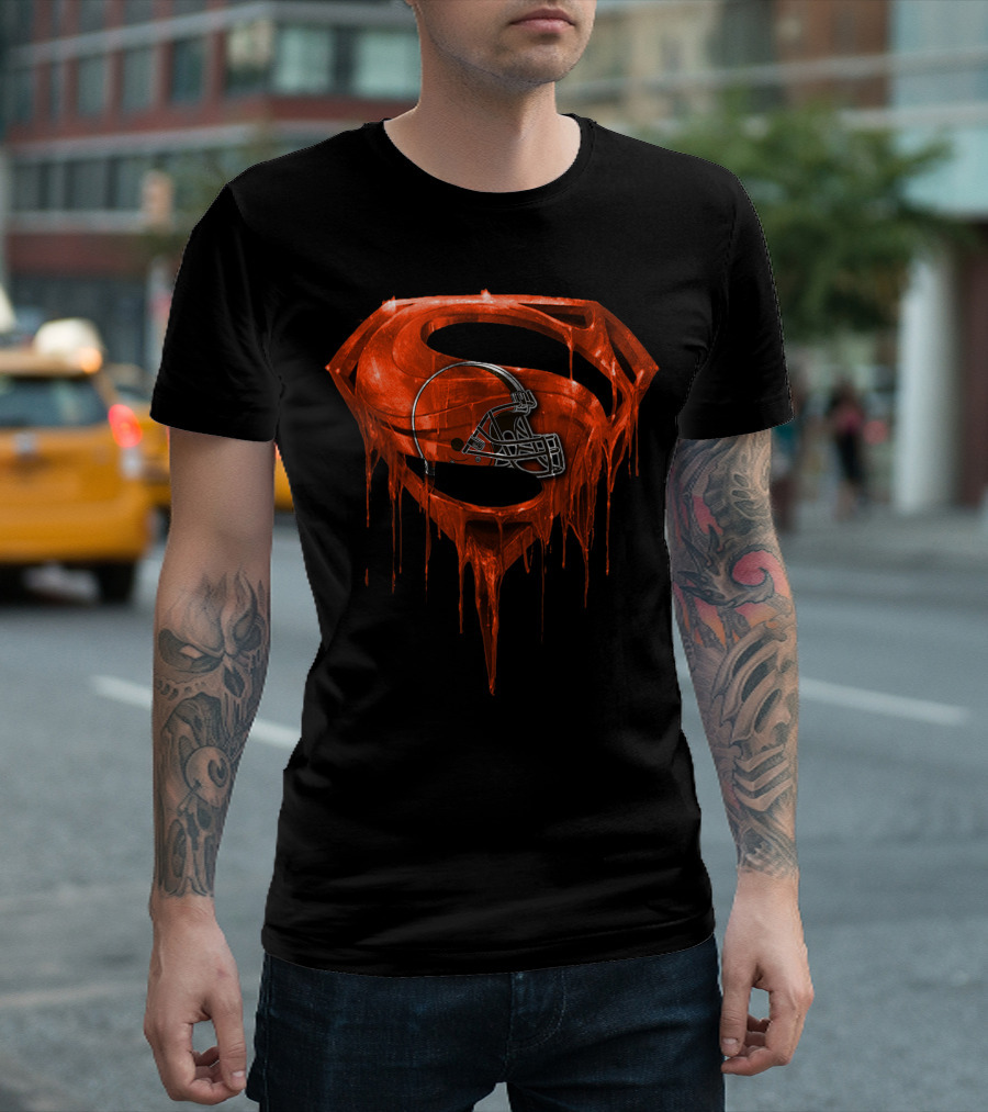 Spm CLEVELAND BROWNS Dripping Superhero Helmet T-Shirt