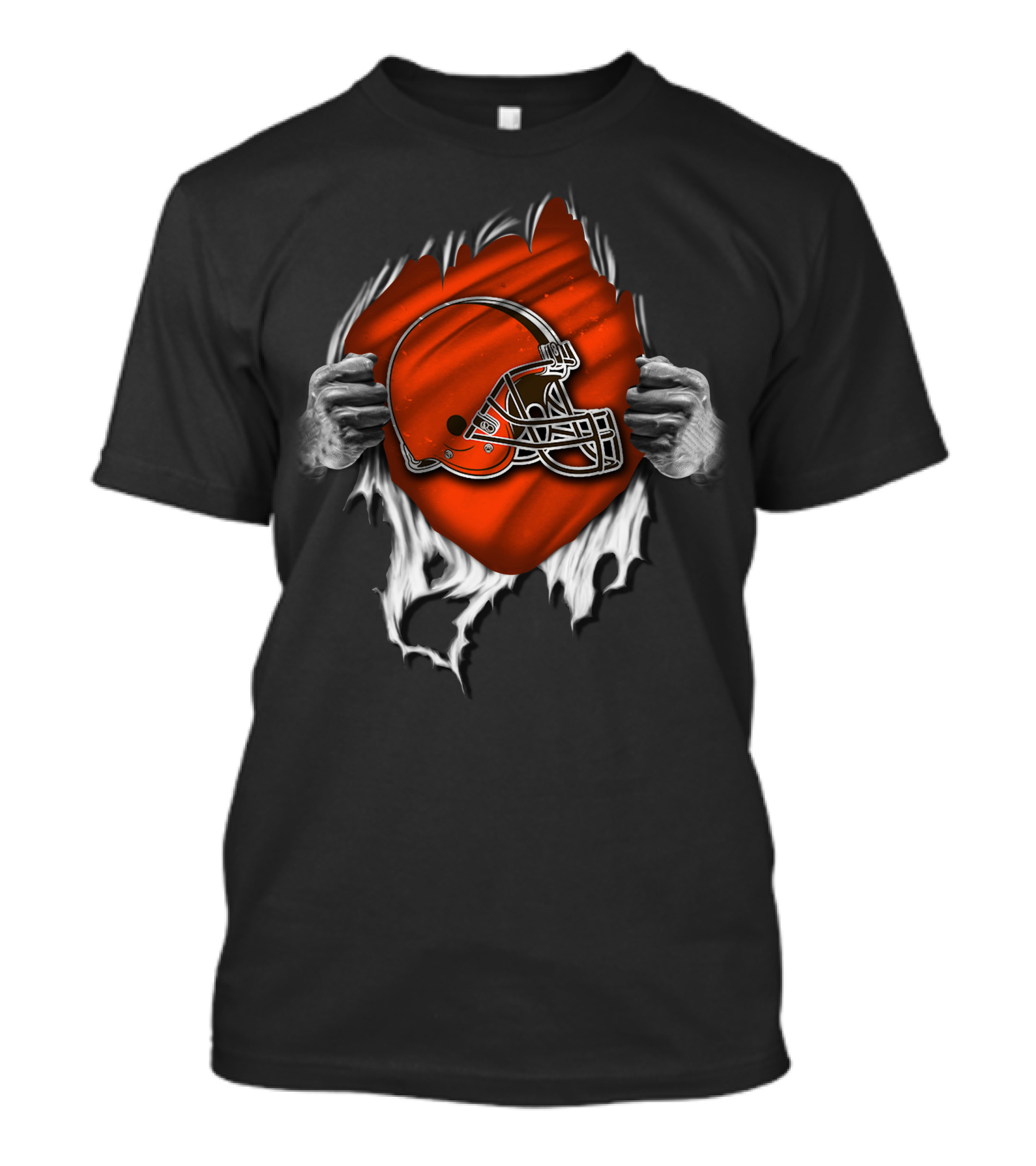 CLEVELAND BROWNS Torn Helmet Ripped T-Shirt