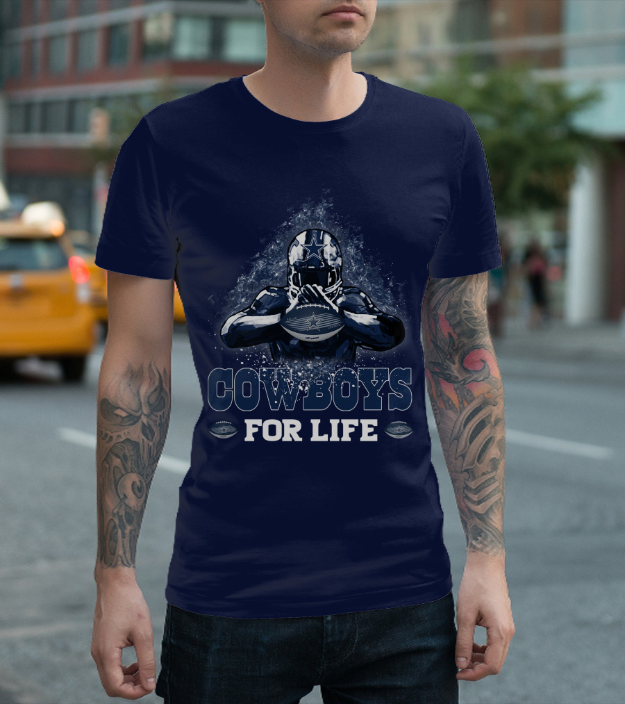 COWBOYS FOR LIFE DALLAS COWBOYS Football Helmet Star Logo Blue T-Shirt