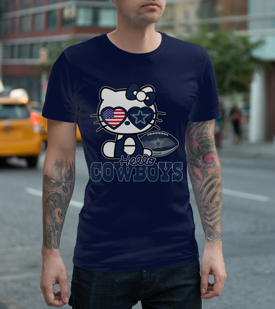 Hellokitty Hello Cowboys Dallas Football Stars USA Flag Glasses Football T-Shirt