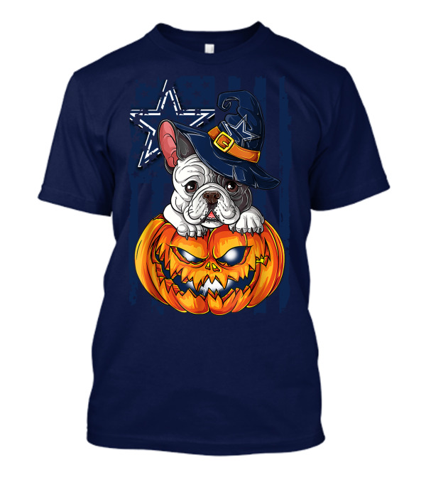 Hlw Bulldog Halloween Dallas Cowboys Pumpkin Wizard Hat T-Shirt