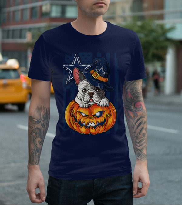 Hlw Bulldog Halloween Dallas Cowboys Pumpkin Wizard Hat T-Shirt