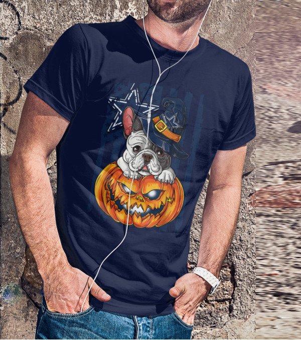 Hlw Bulldog Halloween Dallas Cowboys Pumpkin Wizard Hat T-Shirt