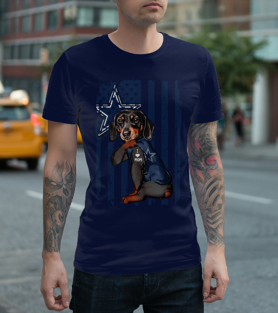 Dachshund I Love Mom Dallas Cowboys Star Flag T-Shirt